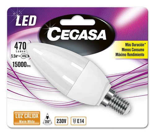 Lámpara Cegasa LED vela cálida 5,5W E14